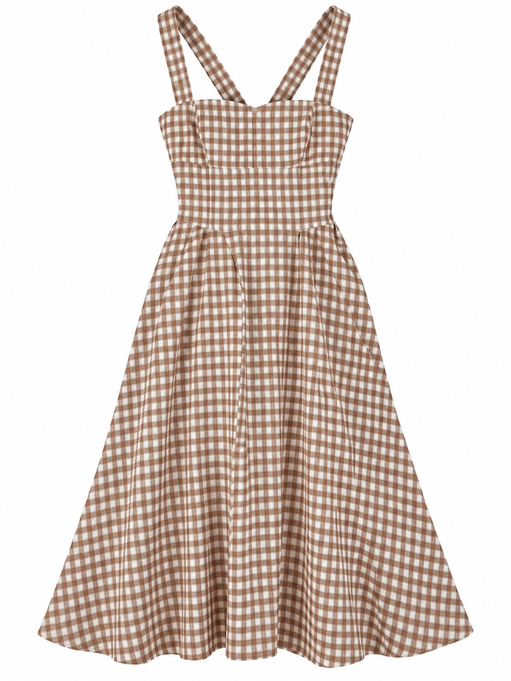 Reformation Roma Linen Sun Dress midi tan white check size 4 NWOT